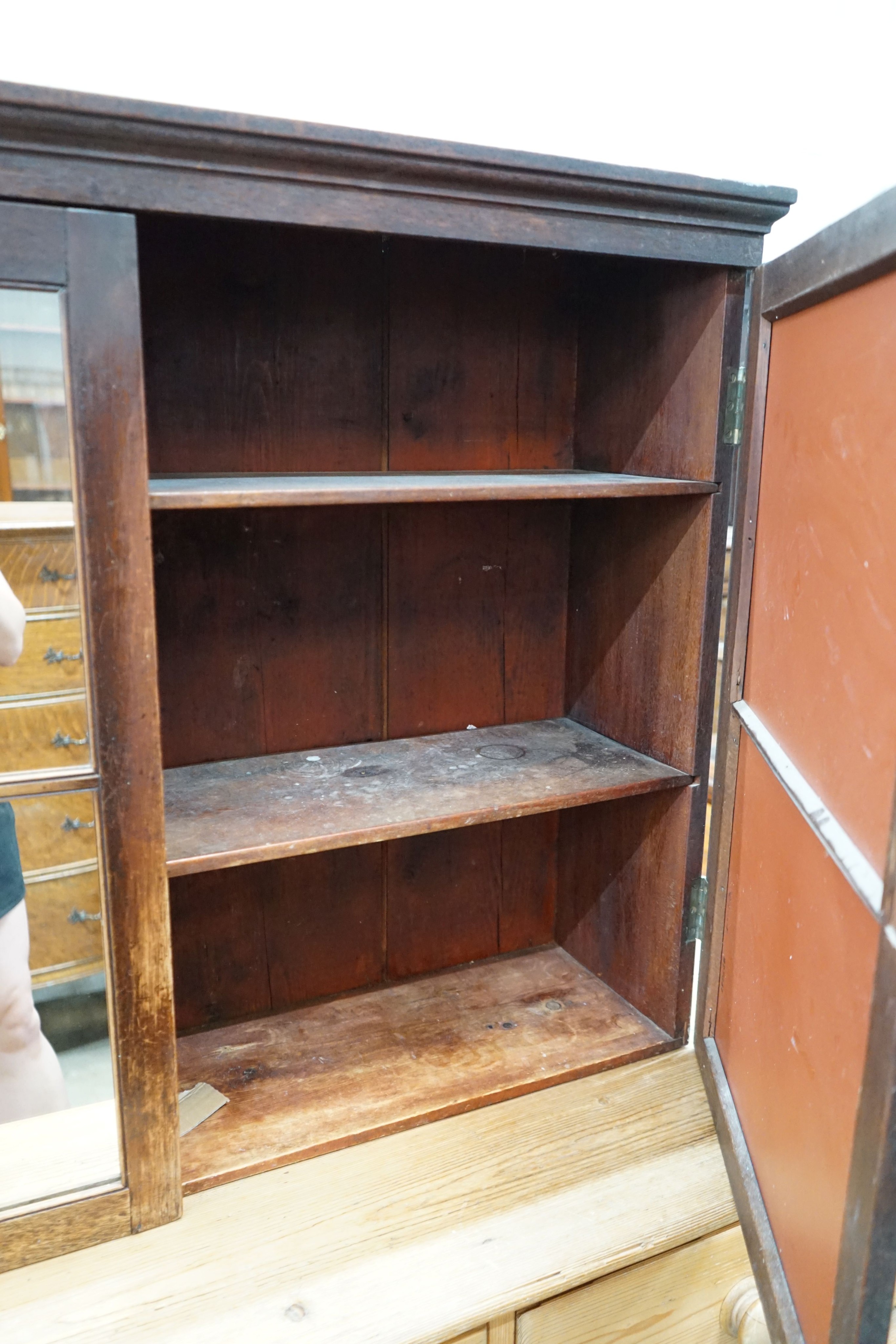 A Victorian mirrored two door wall cabinet, width 102cm, depth 27cm, height 77cm